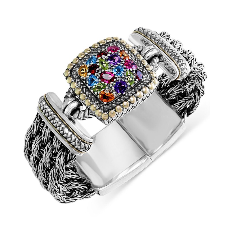 Multistone Woven Bracelet in Sterling Silver and 18k Gold (4-7/8 ct)