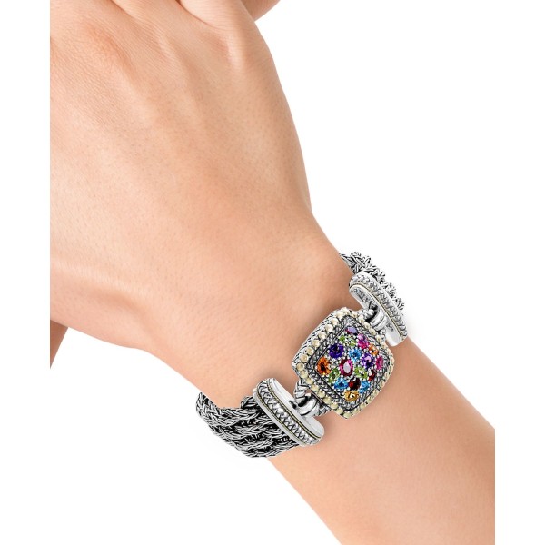 Multistone Woven Bracelet in Sterling Silver and 18k Gold (4-7/8 ct)
