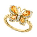 Yellow Sapphire (1-1/5 ct) & Diamond (1/5 ct) Butterfly Ring in 14k Gold