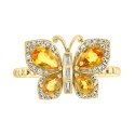Yellow Sapphire (1-1/5 ct) & Diamond (1/5 ct) Butterfly Ring in 14k Gold