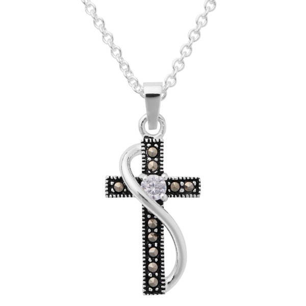 Marcasite Cubic Zirconia Set in Silver Plated Cross Pendant