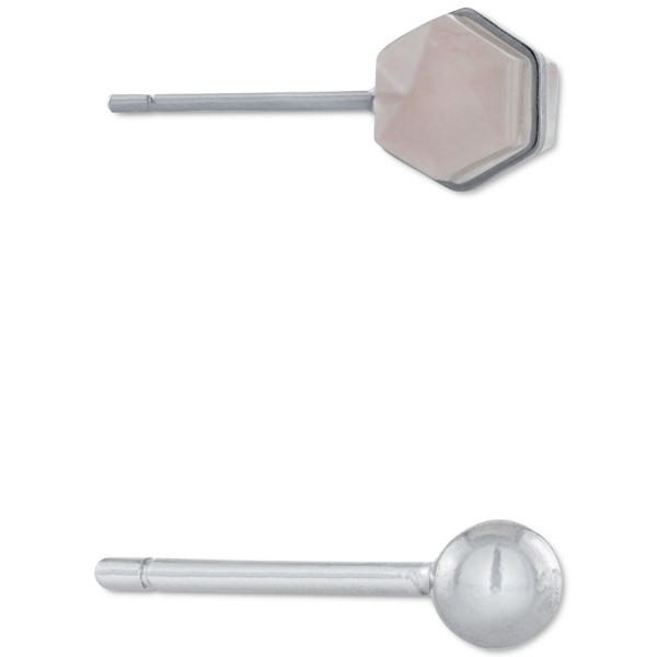 2-Pc. Set Rose Quartz & Polished Ball Stud Earrings in Sterling Silver