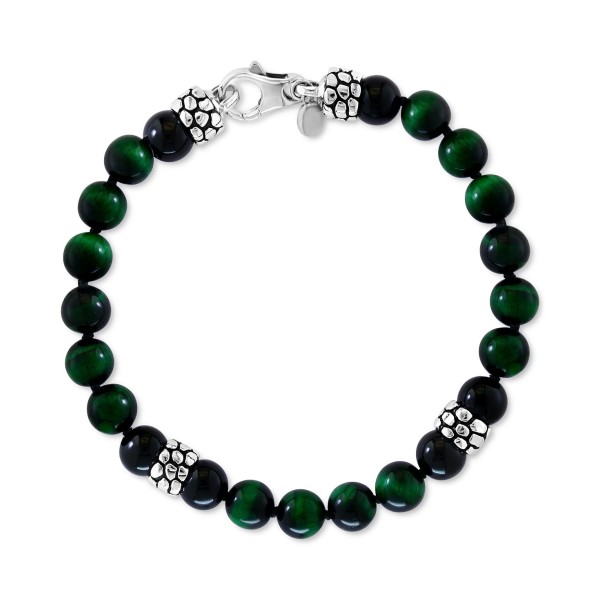 Men's Green & Onyx Bead Bracelet in Sterling Silver