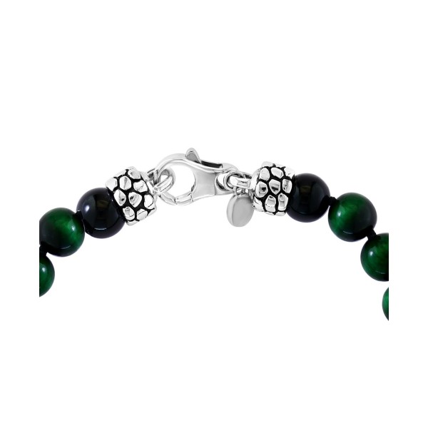 Men's Green & Onyx Bead Bracelet in Sterling Silver