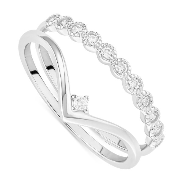 2-Pc. Set Cubic Zirconia Circle and V Stack Rings in Sterling Silver