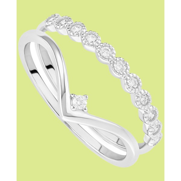 2-Pc. Set Cubic Zirconia Circle and V Stack Rings in Sterling Silver