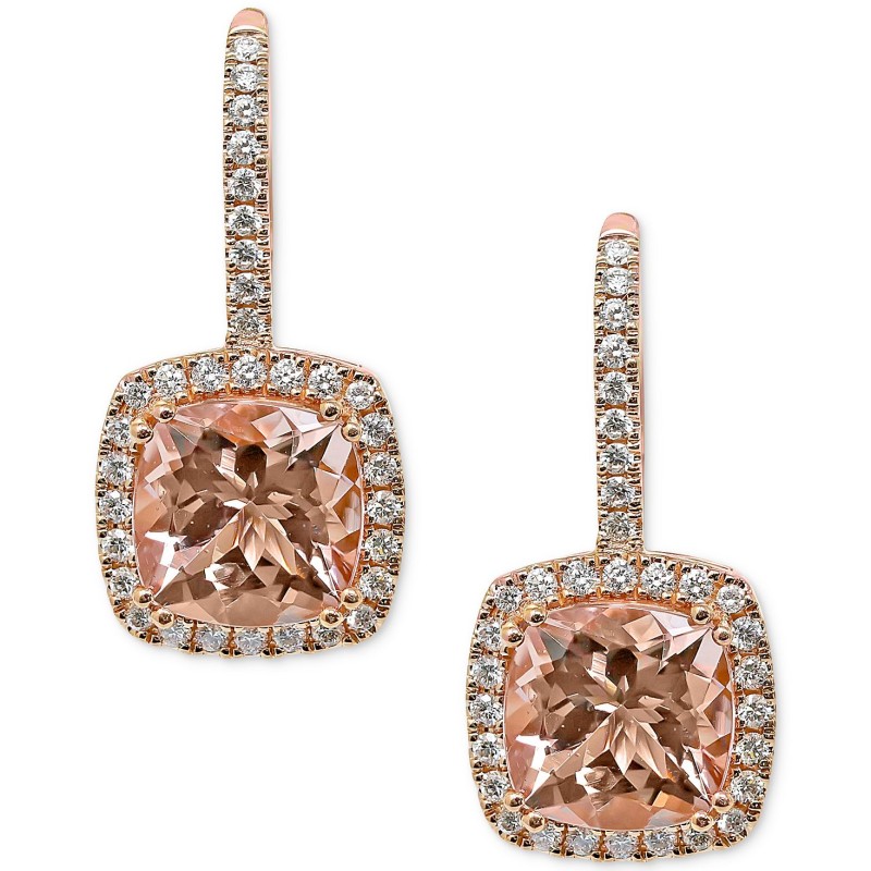 Diamond (5/8 ct) Halo Drop Earrings in 14k Rose Gold