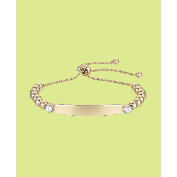 Gold Flash Plated Bar and Bead Bracelet
