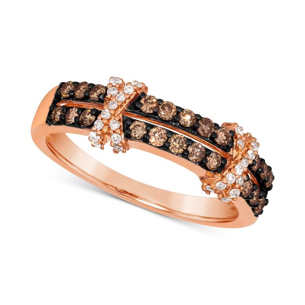 Chocolate Diamond & Nude Diamond Double Crisscross Ring (1/2 ct) in 14k Gold