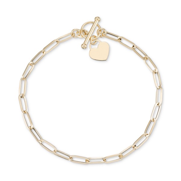 Heart Tag Paperclip Link Toggle Bracelet in 10k Gold