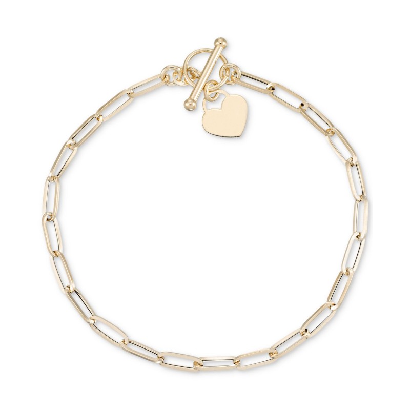 Heart Tag Paperclip Link Toggle Bracelet in 10k Gold