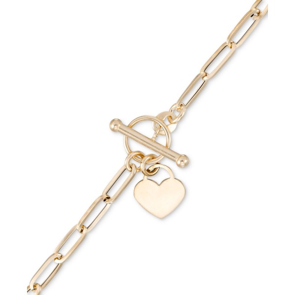 Heart Tag Paperclip Link Toggle Bracelet in 10k Gold