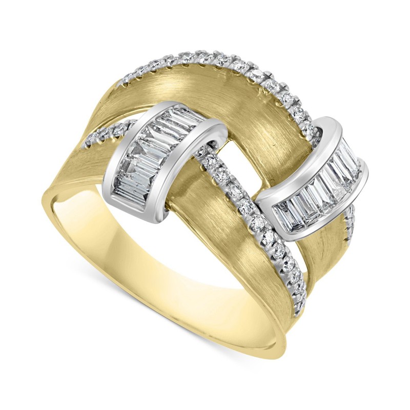 Diamond Two-Row Satin Finish Statement Ring (3/4 ct) in 14k Gold & White Gold