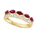 Ruby (3/4 ct) & Diamond (1/3 ct) Two Row Ring in 14k Yellow Gold