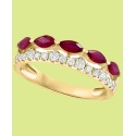 Ruby (3/4 ct) & Diamond (1/3 ct) Two Row Ring in 14k Yellow Gold