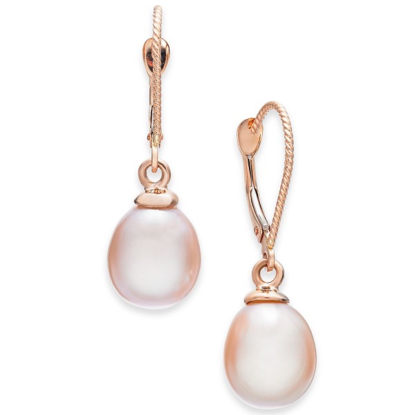 Pink Cultured Freshwater Pearl (8-1/2mm) Drop Earrings in 14k Rose Gold