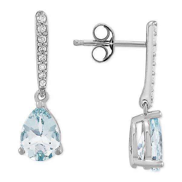 Aquamarine (1-1/5 ct) & Diamond (1/10 ct) Drop Earrings in 14k White Gold