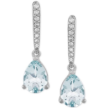 Aquamarine (1-1/5 ct) & Diamond (1/10 ct) Drop Earrings in 14k White Gold Aquamarine (1-1/5 ct) & Diamond (1/10 ct) Drop Earrings in 14k White Gold
