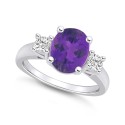 Amethyst and Diamond Ring (2-1/2 ctt.w and 1/3 ctt.w) 14K White Gold