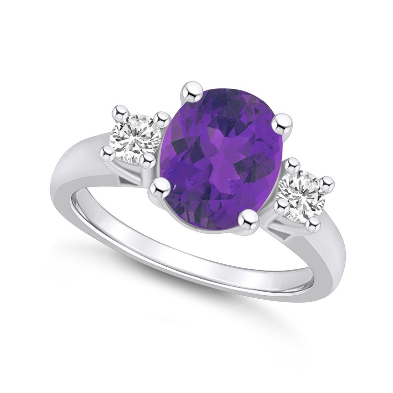 Amethyst and Diamond Ring (2-1/2 ctt.w and 1/3 ctt.w) 14K White Gold