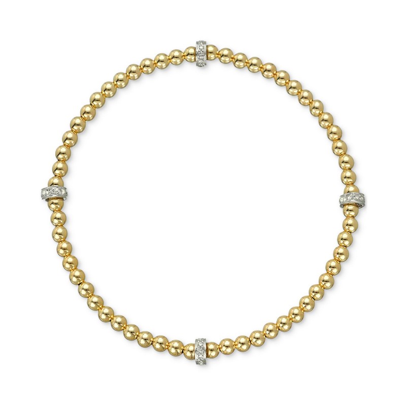 Diamond Accent Bead Stretch Bracelet in 14k Two-Tone Gold