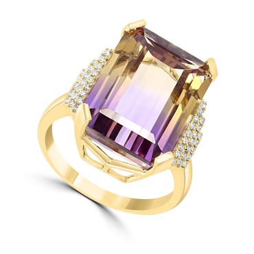 Ametrine (13-5/8 ct) & Diamond (1/6 ct) Statement Ring in 14k Gold Ametrine (13-5/8 ct) & Diamond (1/6 ct) Statement Ring in 14k Gold