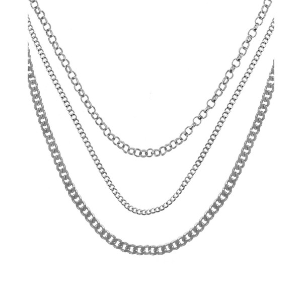 Silver Plated Layered Oval Chain Necklace 15.25
