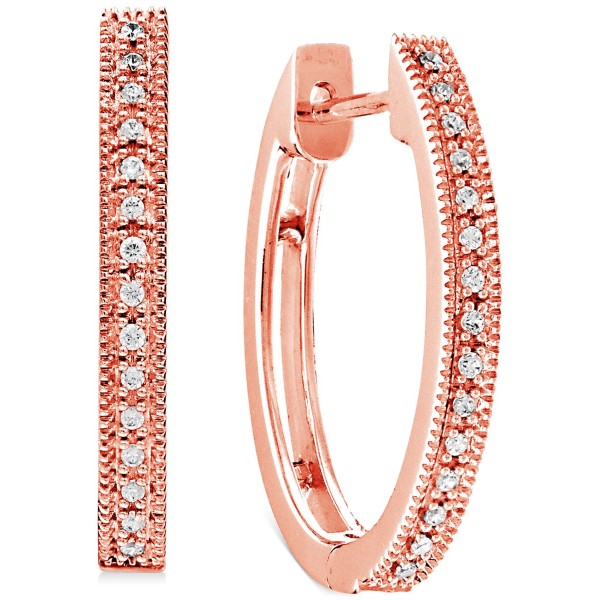 Diamond Small Milgrain Hoop Earrings (1/10 ct) in 10k Rose Gold, 0.75