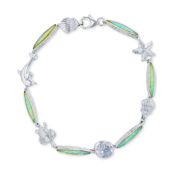 Opal Nautical Theme Link Bracelet in Sterling Silver