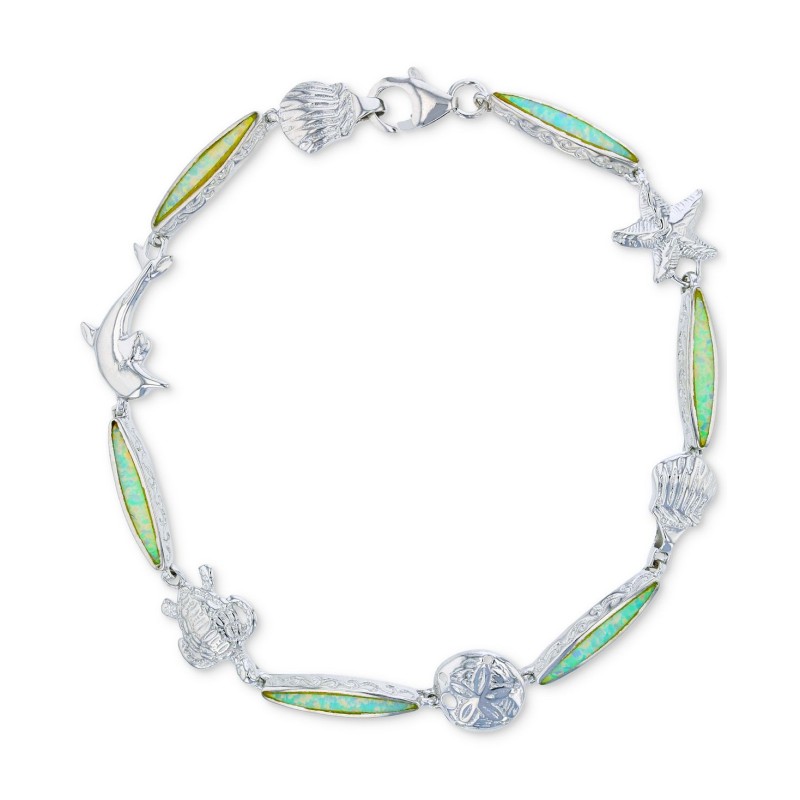 Opal Nautical Theme Link Bracelet in Sterling Silver