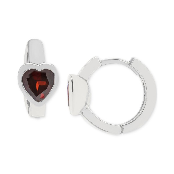 Garnet Heart Extra Small Huggie Hoop Earrings (1 ct) in Sterling Silver