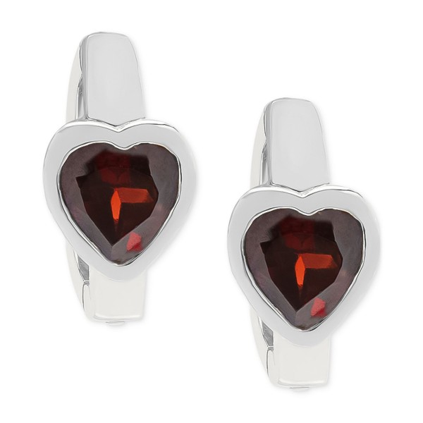 Garnet Heart Extra Small Huggie Hoop Earrings (1 ct) in Sterling Silver