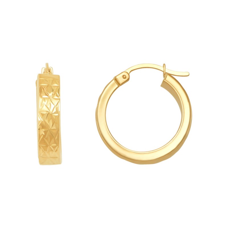 Diamond Cut Flat Round Hoop Earrings in 14K Yellow Gold, 20mm