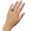 Blue Topaz (1 ct) & Marcasite Flower Ring in Sterling Silver