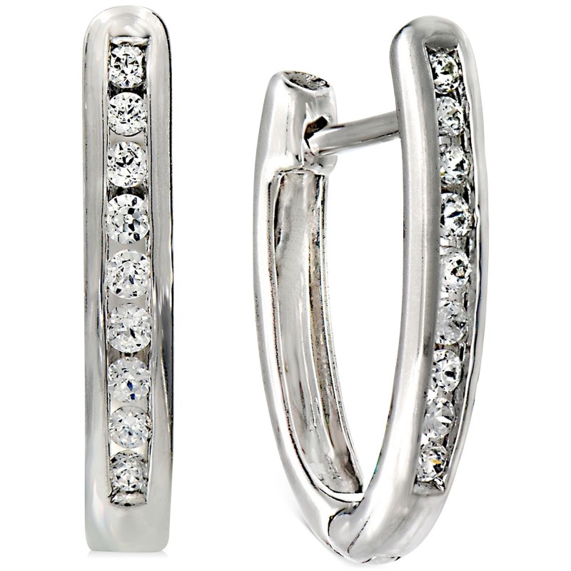 Diamond Extra Small Hoop Earrings (1/6 ct) in 10k White Gold, 0.43