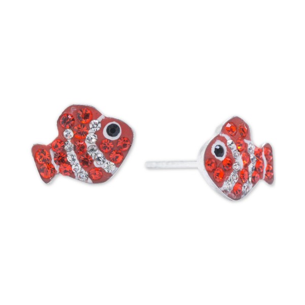 Crystal Pavé Fish Stud Earrings in Sterling Silver