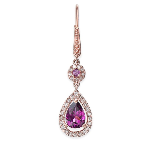 Rhodolite Garnet (1-1/2 ct) and Diamond (1/3 ct) Drop Earrings in 14k Rose Gold