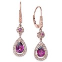 Rhodolite Garnet (1-1/2 ct) and Diamond (1/3 ct) Drop Earrings in 14k Rose Gold