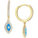 Blue Enamel Dangle Hoop Earrings in 14k Gold-Plated Sterling Silver