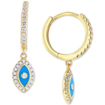 Blue Enamel Dangle Hoop Earrings in 14k Gold-Plated Sterling Silver Blue Enamel Dangle Hoop Earrings in 14k Gold-Plated Sterling Silver