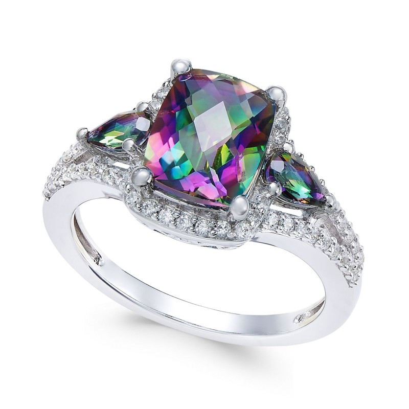 Mystic Topaz (2-1/6 ct) and White Topaz (1/4 ct) Ring in Sterling Silver