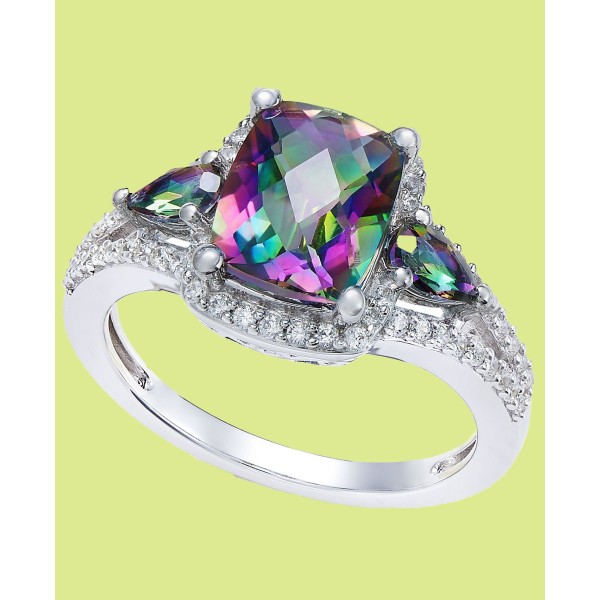 Mystic Topaz (2-1/6 ct) and White Topaz (1/4 ct) Ring in Sterling Silver