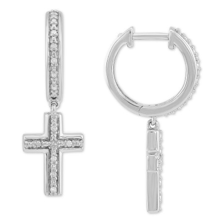 Diamond Cross Dangle Hoop Earrings (1/10 ct) in Sterling Silver Diamond Cross Dangle Hoop Earrings (1/10 ct) in Sterling Silver