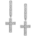 Diamond Cross Dangle Hoop Earrings (1/10 ct) in Sterling Silver