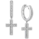 Diamond Cross Dangle Hoop Earrings (1/10 ct) in Sterling Silver
