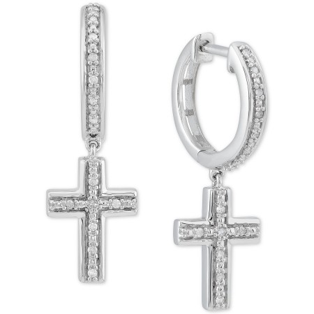 Diamond Cross Dangle Hoop Earrings (1/10 ct) in Sterling Silver Diamond Cross Dangle Hoop Earrings (1/10 ct) in Sterling Silver