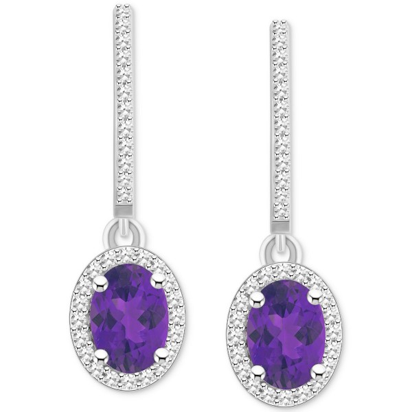 Rhodolite Garnet (1-7/8 ct) & Diamond (1/3 ct) Drop Earrings in Sterling Silver