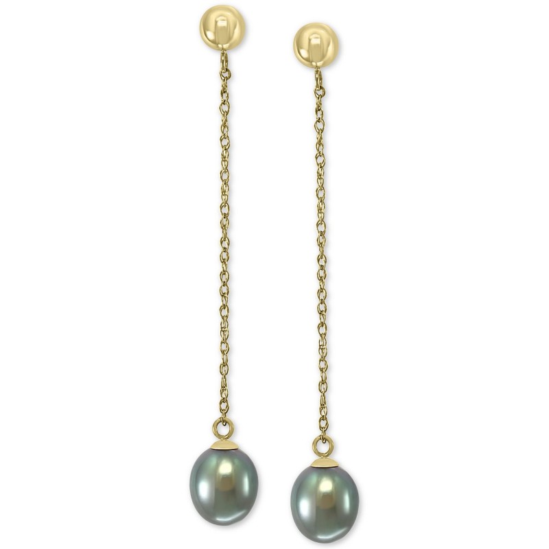 Gray Cultured Freshwater Pearl (7mm) Drop Earrings in 14k Gold