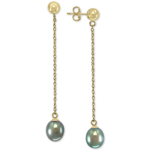 Gray Cultured Freshwater Pearl (7mm) Drop Earrings in 14k Gold