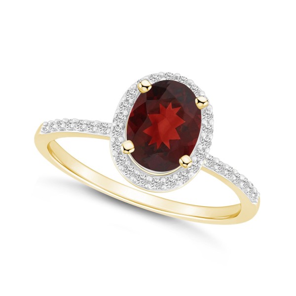 Garnet (1-1/2 ct) and Created Sapphire (1/5 ct) Halo Ring in 10K Yellow Gold